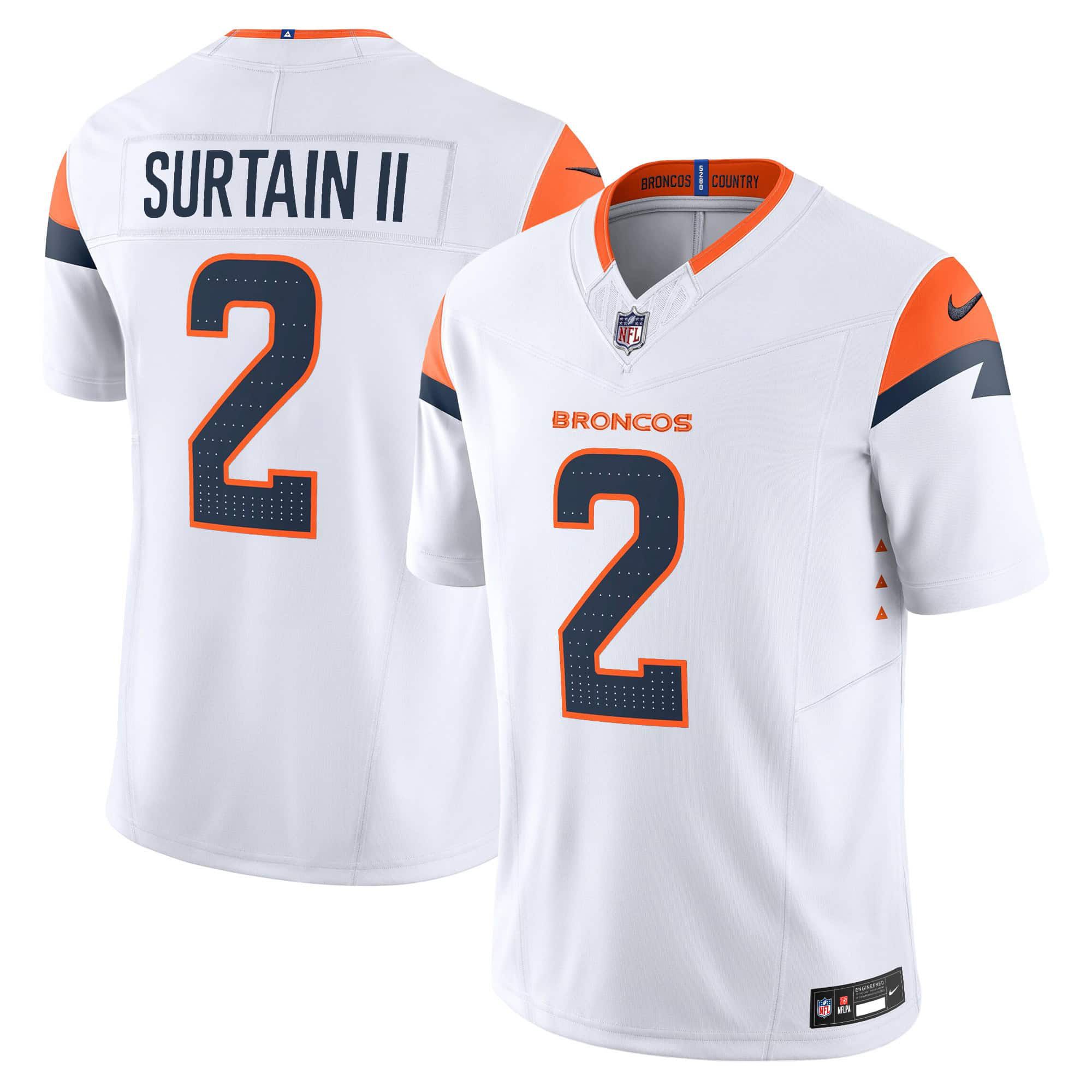 Men Denver Broncos #2 Surtain ii White 2024 Nike Vapor Limited NFL Jersey